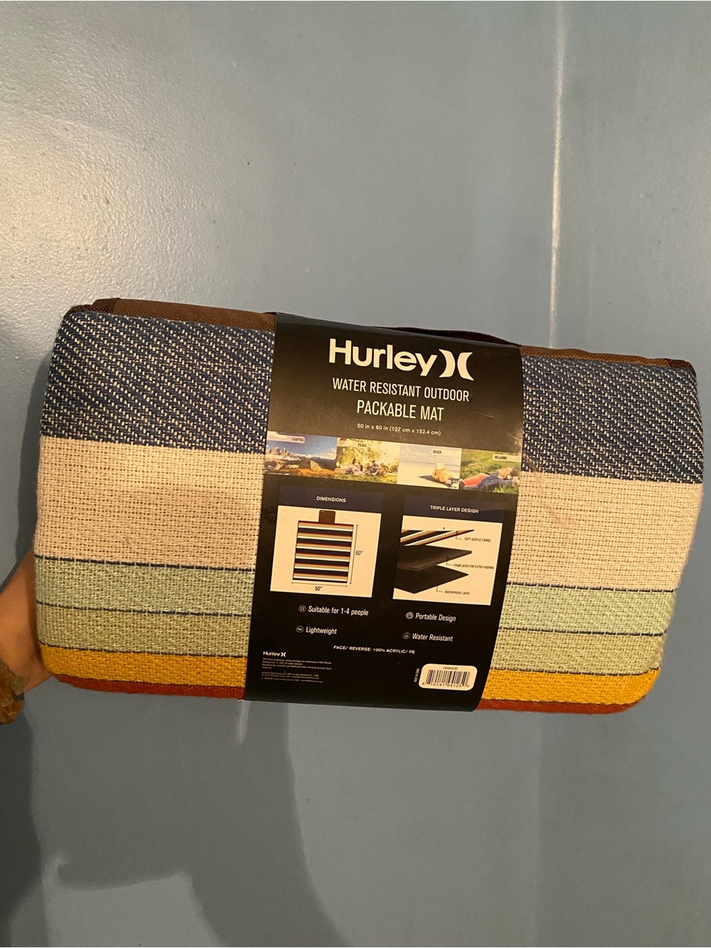 Hurley Striped Outdoor Packable Mat - Blue, Cream, Green, Yellow, Rust